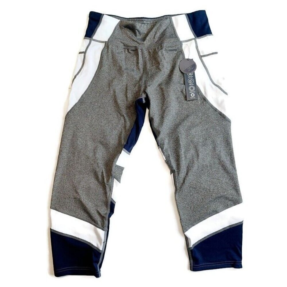 RAG Capri Activewear Leggings Sweat Wicking Womens L Yoga Gym Navy Blue Gray